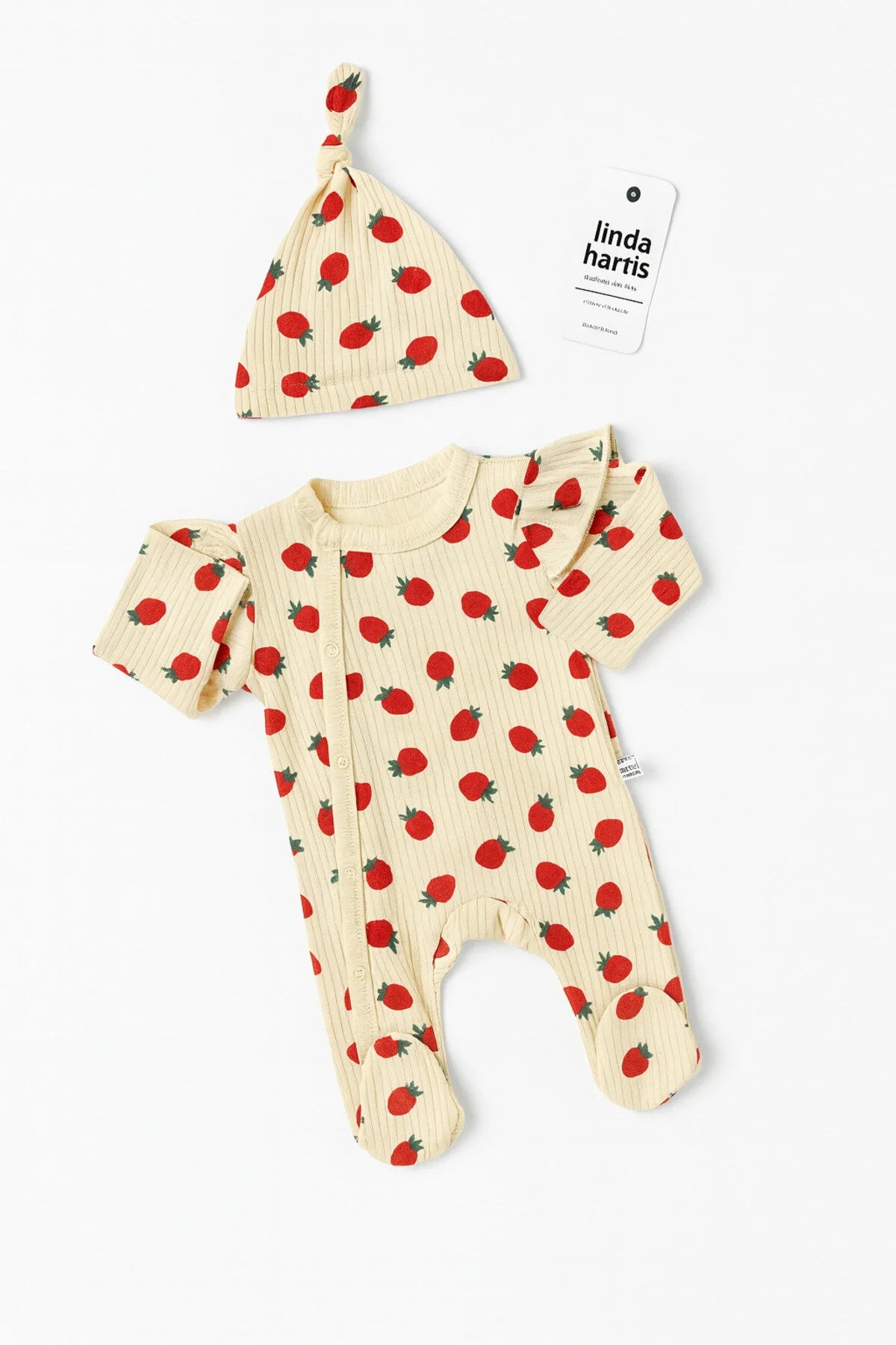 Pyjama Naissance Bébé Motif Fraise avec Bonnet