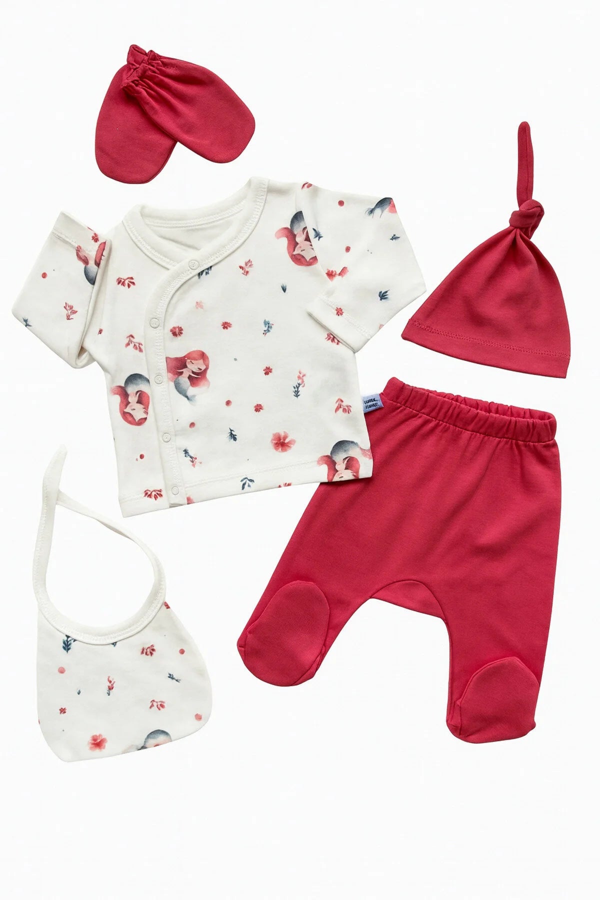 Ensemble Naissance Bébé Fille 5 Pièces Motif Romantique Rouge