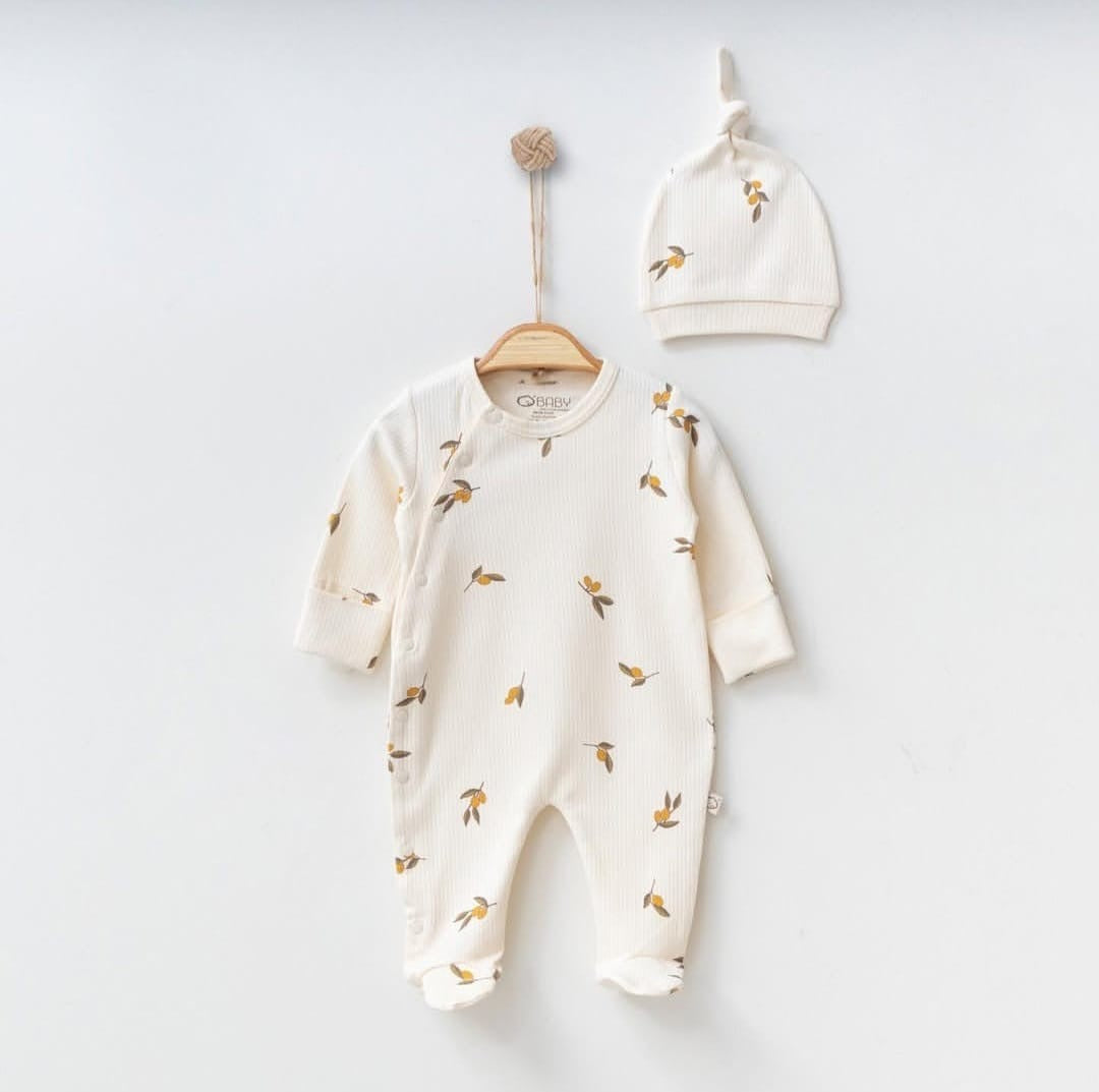 Ensemble Naissance 2 Pièces – Motif Végétal & Look Bohème Chic ✨
