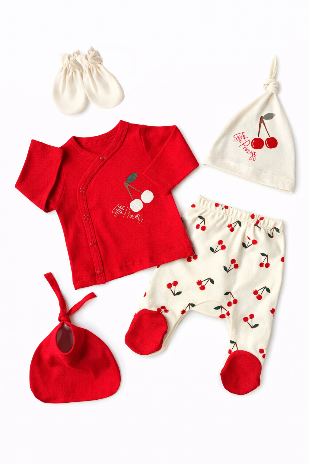 🍒 Ensemble Naissance Cerise – Lot de 5 Pièces