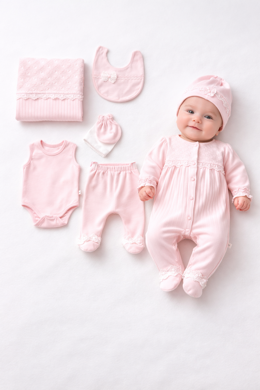 Coffret Naissance Rose Poudré – Ensemble Bébé Complet Élégant 🌸