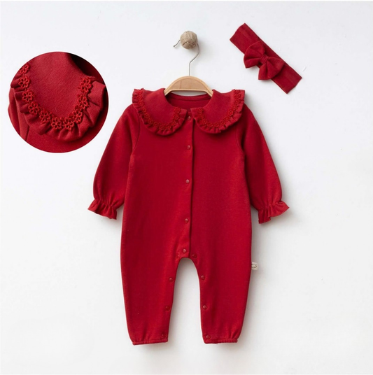 Pyjama Barboteuse 2 pièces en Coton rouge – Style Classique & Boutons