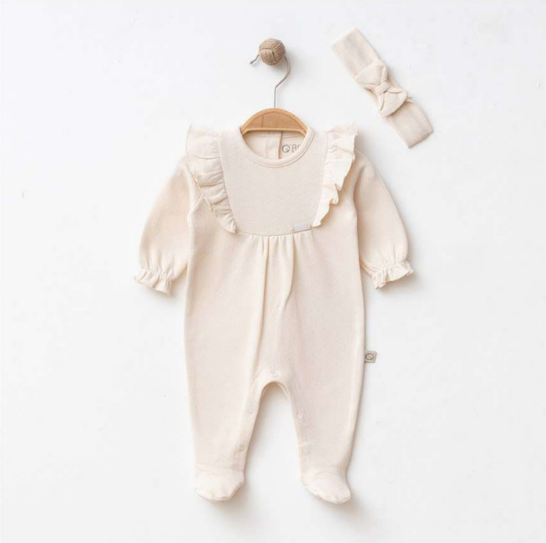 2-Piece Princess Romper Pyjama Set – Cream Beige Cotton & Elegant Collar