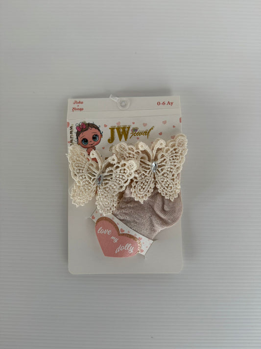 Chaussettes Bébé avec Papillon en Dentelle – Élégance & Douceur | Modèle Cérémonie 🦋👶