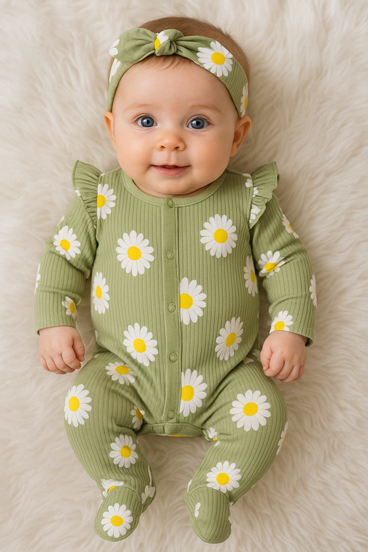🌼 Pyjama Bébé Bandana – Motif Marguerite