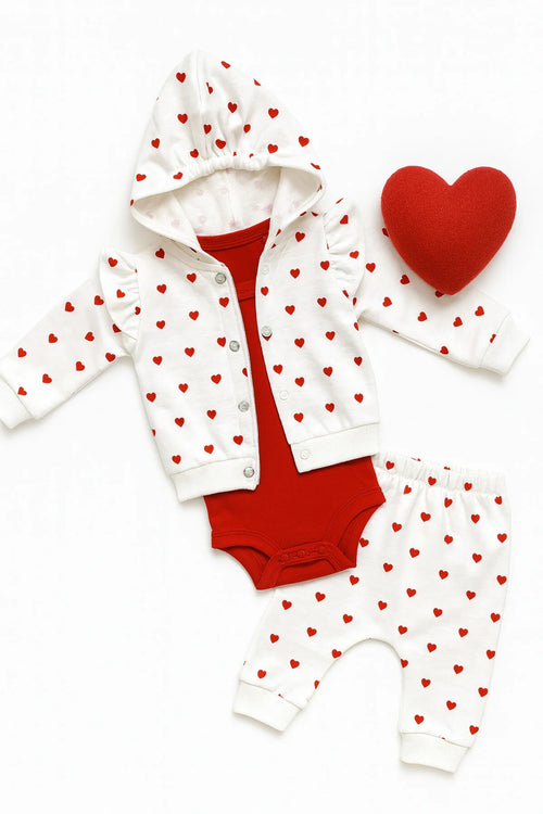 Ensemble Bébé 3 Pièces à Motifs Cœurs