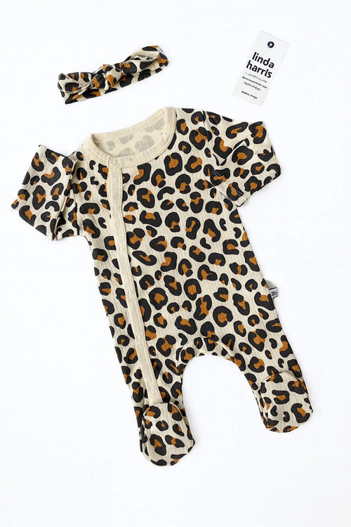 Pyjama Naissance Bébé Motif Léopard avec Bandeau