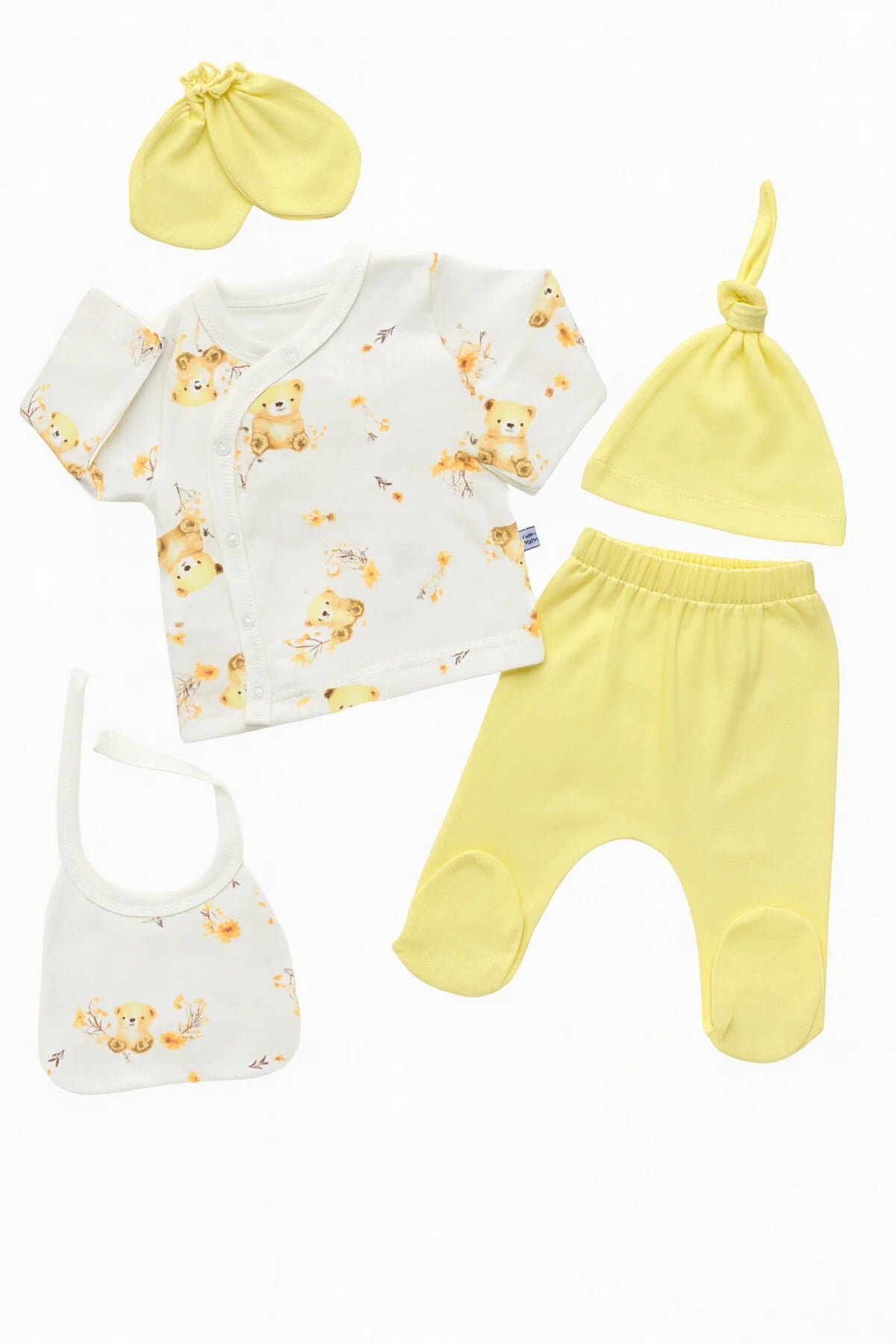 Ensemble Naissance Bébé 5 Pièces Motif Ourson Jaune