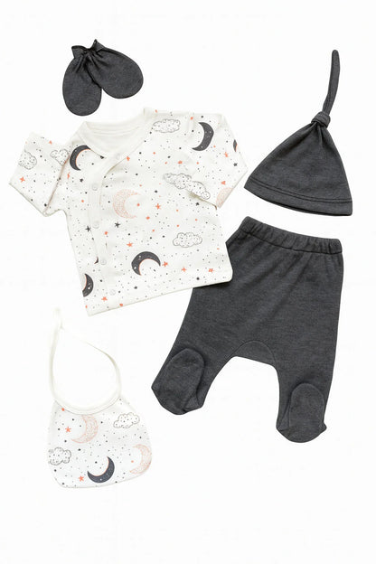 Ensemble Naissance Bébé 5 Pièces Motif Lune & Étoiles