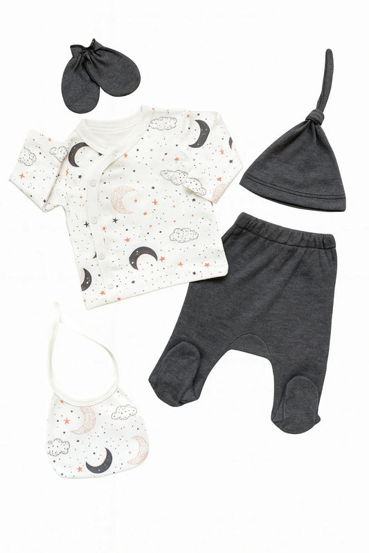 Ensemble Naissance Bébé 5 Pièces Motif Lune & Étoiles