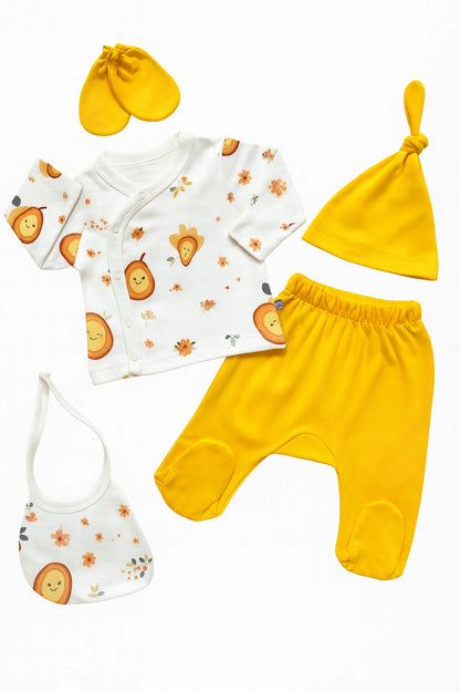 Ensemble Naissance Bébé 5 Pièces Motif Poire Jaune