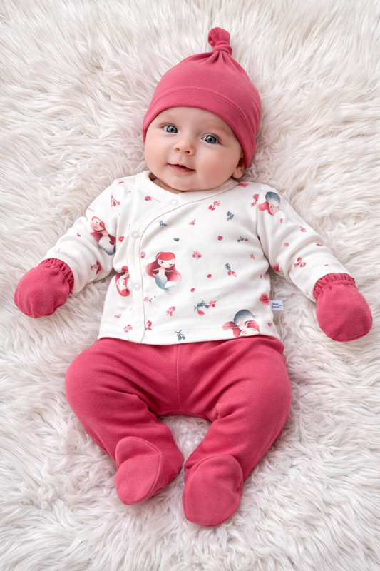 Ensemble Naissance Bébé Fille 5 Pièces Motif Romantique Rouge