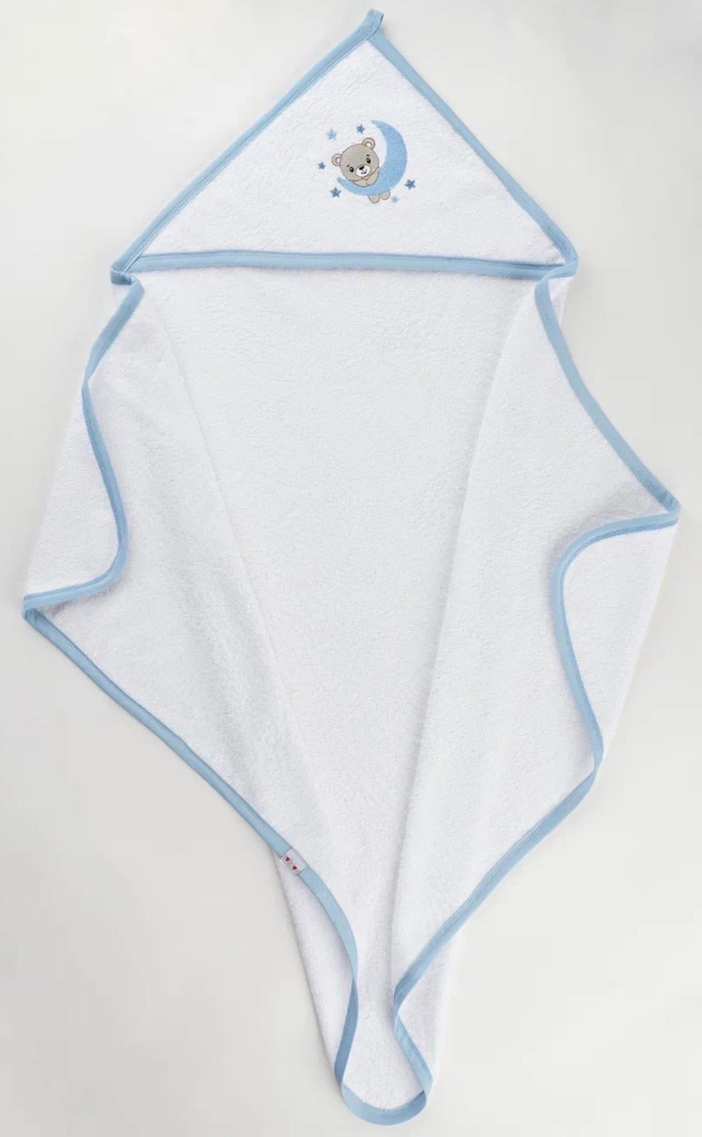 Cape de bain bébé à capuche – Ourson lune & étoiles bleu ciel 🌙💙
