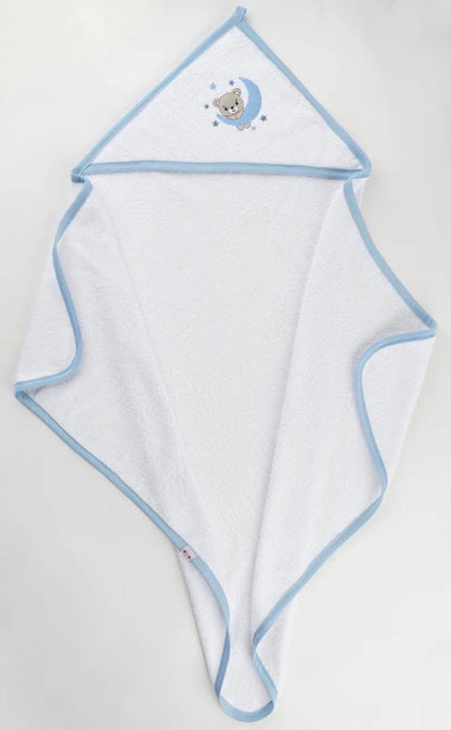Cape de bain bébé à capuche – Ourson lune & étoiles bleu ciel 🌙💙