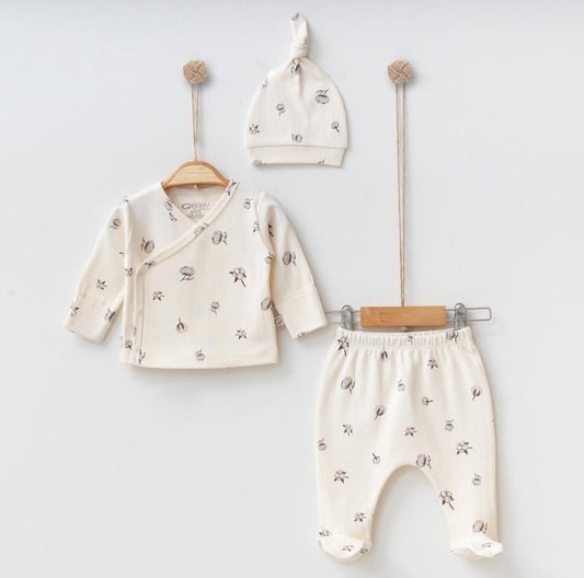 Ensemble de Naissance 3 Pièces – Motif Floral Délicat