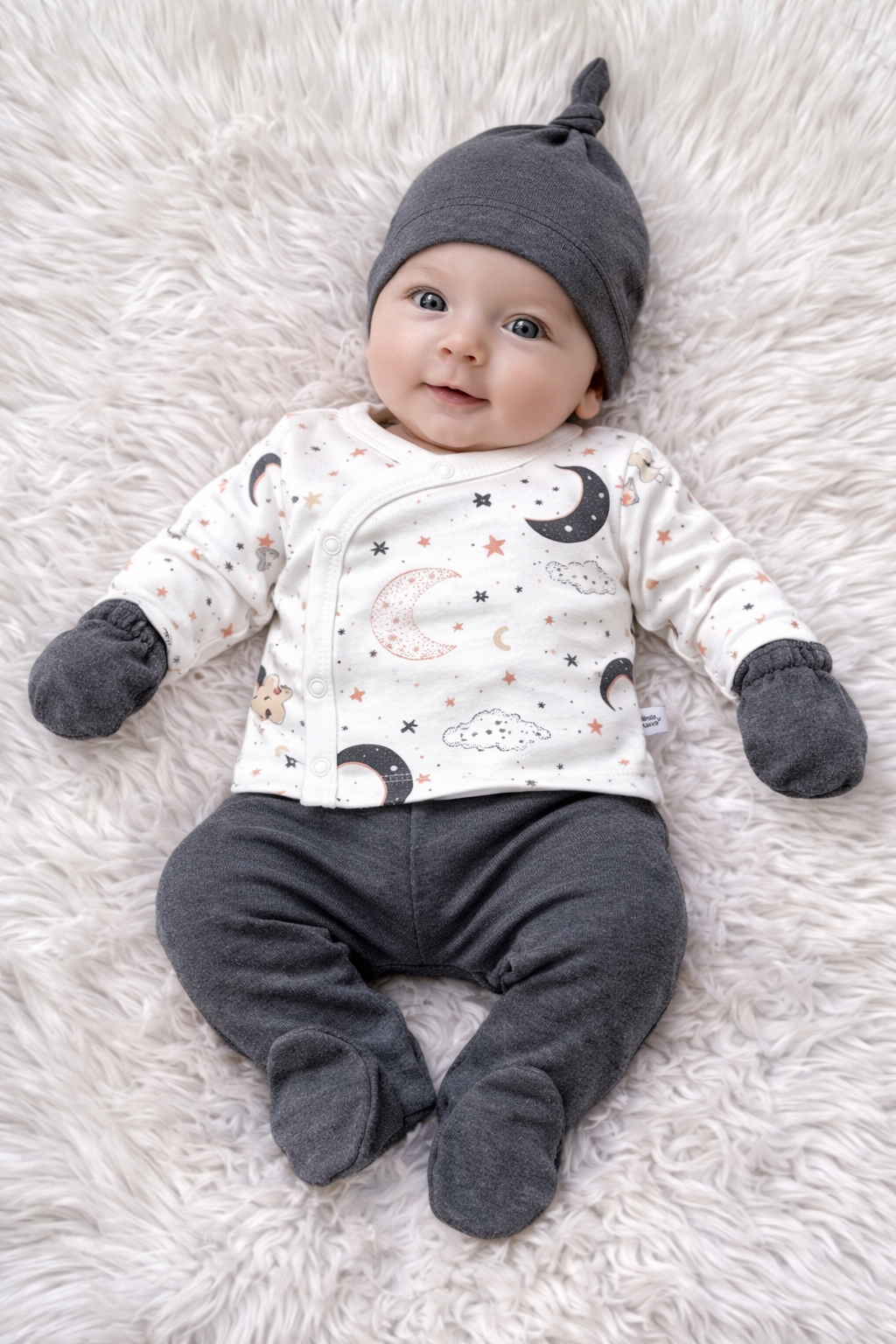 Ensemble Naissance Bébé 5 Pièces Motif Lune & Étoiles