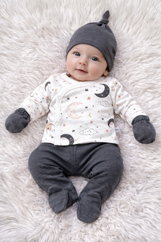 Ensemble Naissance Bébé 5 Pièces Motif Lune & Étoiles