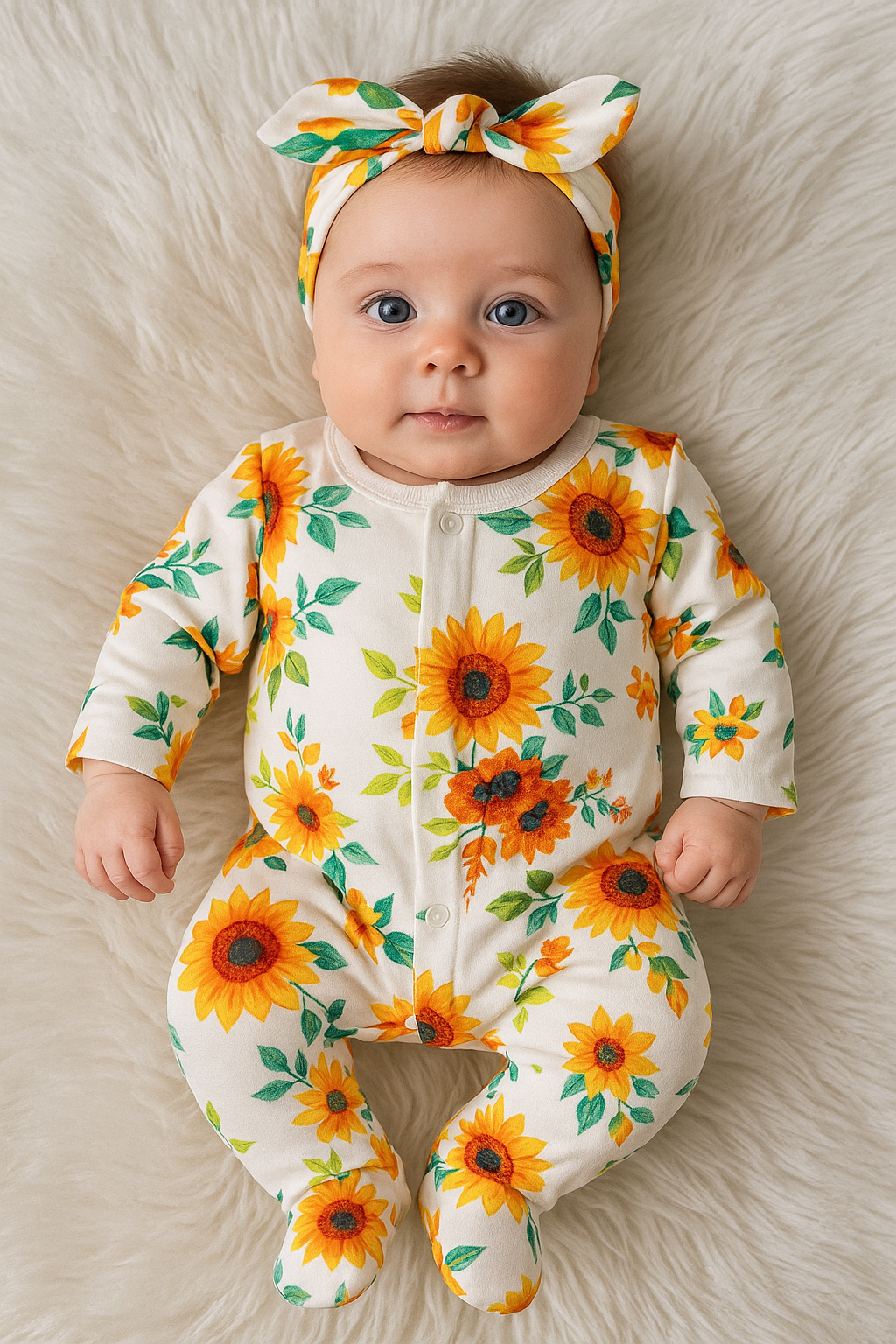 Pyjama Naissance Bébé Motif Tournesol avec Bandeau