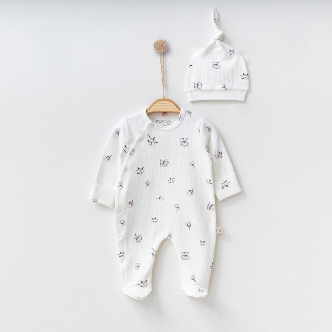 Pyjama Côtelé & Bonnet Imprimé Floral