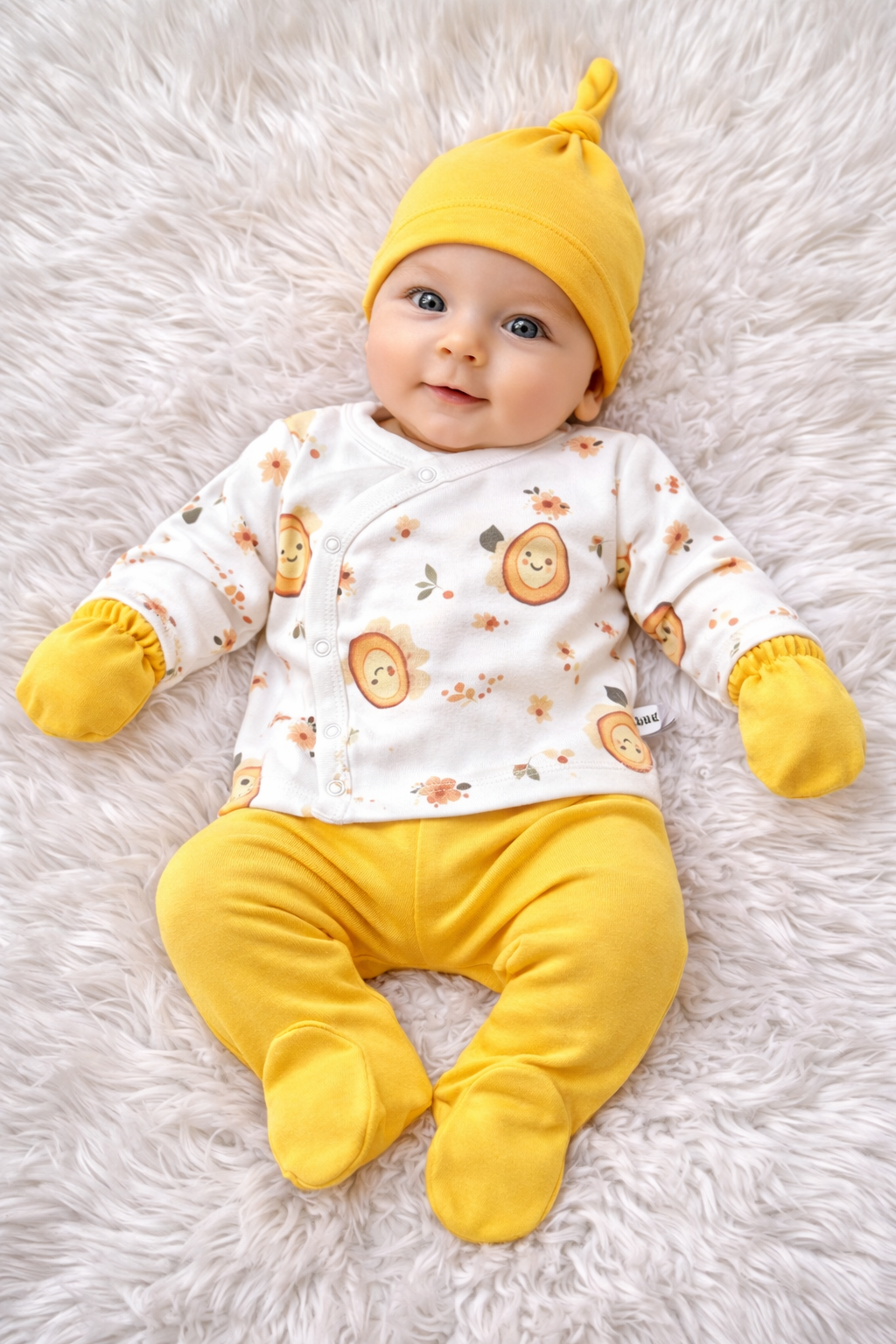Ensemble Naissance Bébé 5 Pièces Motif Poire Jaune
