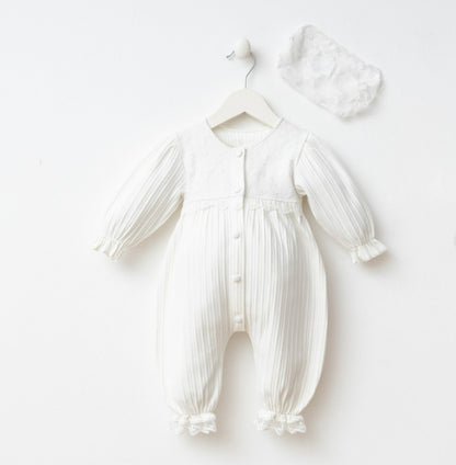 Ensemble naissance blanc avec bandeau – douceur et élégance pour bébé 🤍✨