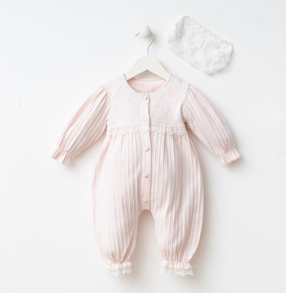 Ensemble naissance rose poudré avec bandeau – douceur et élégance pour bébé 🌸✨