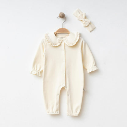 Combinaison naissance écrue avec bandeau – élégance et douceur pour bébé 🤍✨