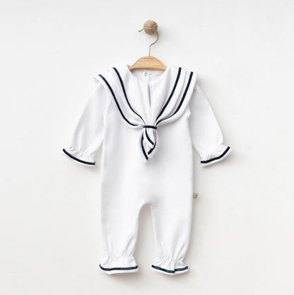 Combinaison naissance blanche style marin – élégance et douceur pour bébé ⚓🤍