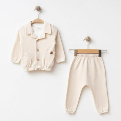 Ensemble naissance écru veste et pantalon – élégance et douceur pour bébé 🤍✨