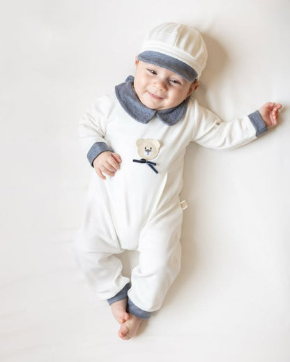 Ensemble naissance blanc et gris avec ourson – Élégance et douceur pour bébé 🤍🧸✨