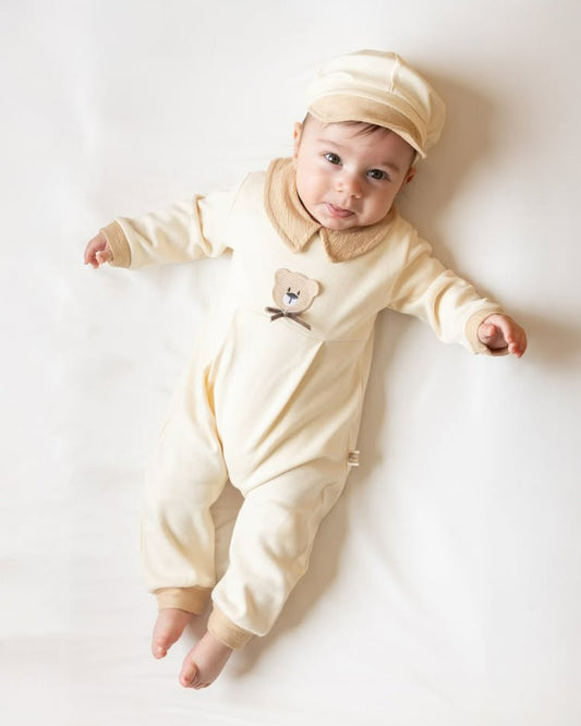Ensemble naissance beige et écru avec ourson – Douceur naturelle et élégance pour bébé 🤍🧸✨
