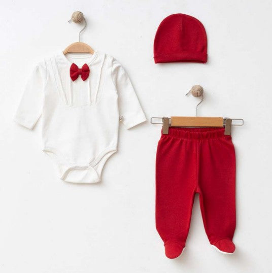 Ensemble naissance rouge et blanc avec nœud papillon – Élégance chic pour bébé ❤️🎀✨