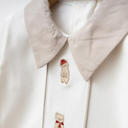 Ensemble naissance blanc & col beige – Douceur élégante et intemporelle 🤍🧸
