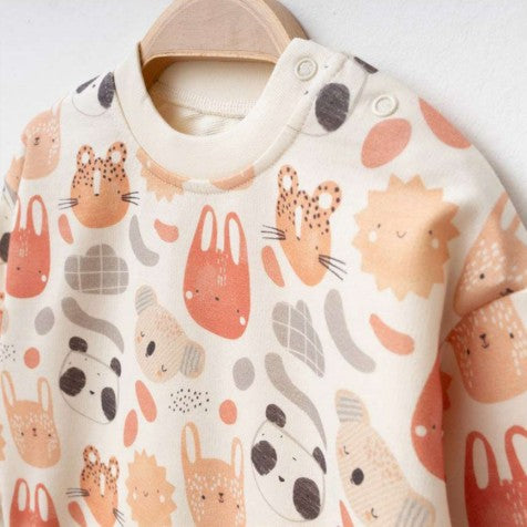 Ensemble bébé motifs animaux écru – Sweat & pantalon confort doux 🧸🤍✨