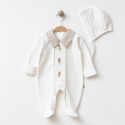 Ensemble naissance blanc & col beige – Douceur élégante et intemporelle 🤍🧸