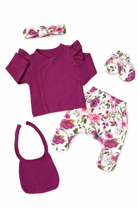Ensemble Naissance Bébé Fille 5 Pièces Floral