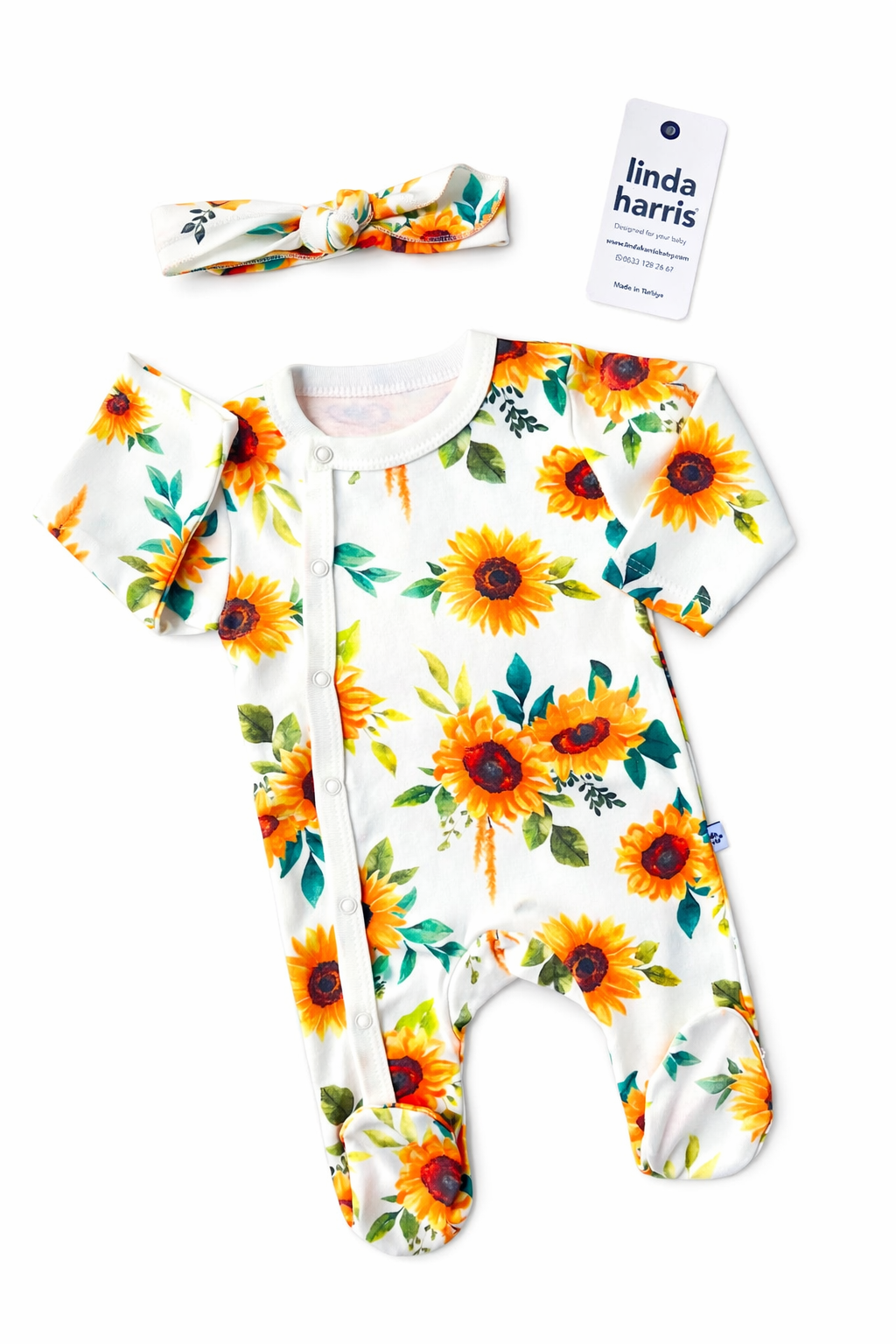 Pyjama Naissance Bébé Motif Tournesol avec Bandeau