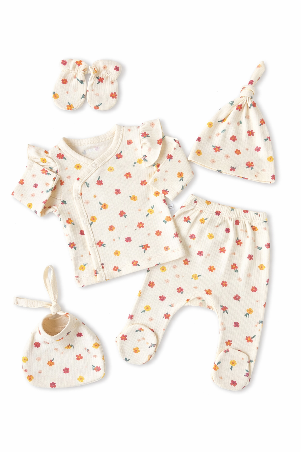 🌸 Ensemble Naissance Fleuri – Lot de 5 Pièces