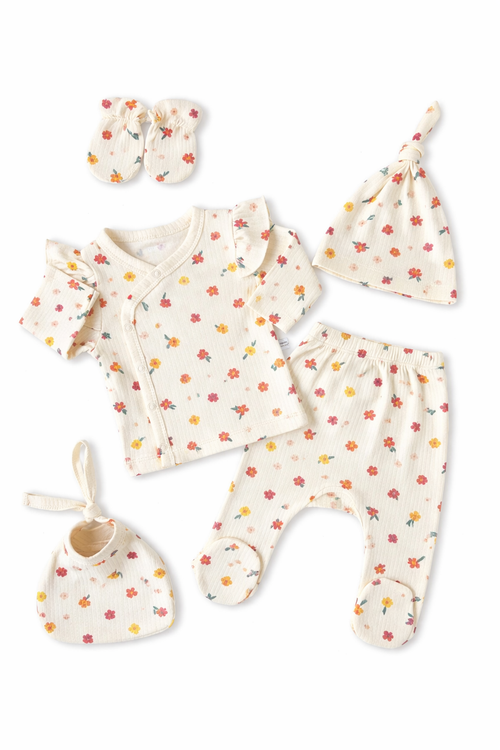 🌸 Ensemble Naissance Fleuri – Lot de 5 Pièces
