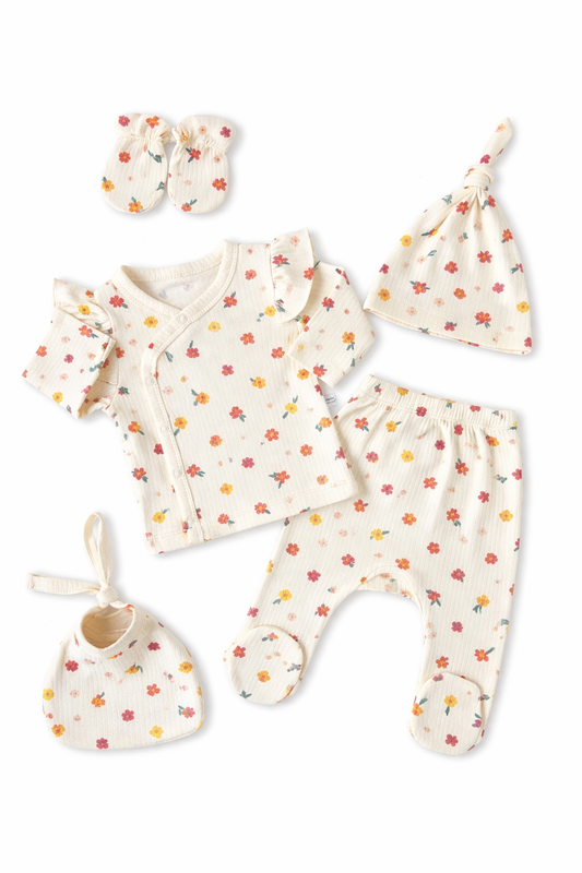 🌸 Ensemble Naissance Fleuri – Lot de 5 Pièces