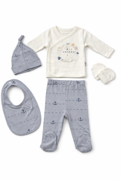 ⚓ 5-teiliges Baby-Matrosen-Set – Sanftheit und Eleganz am Meer 🤍