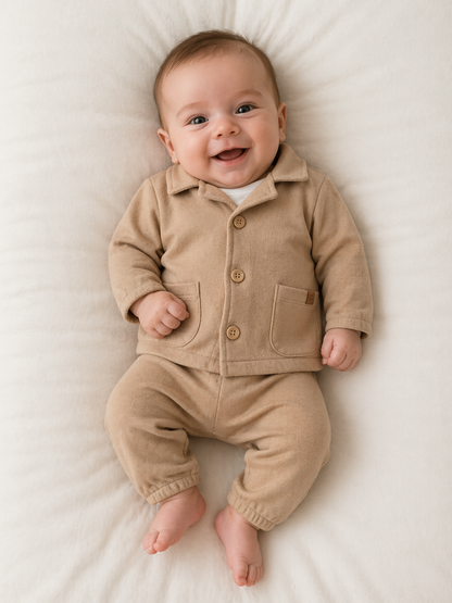 Ensemble naissance beige sable – Douceur & élégance intemporelle pour bébé ✨