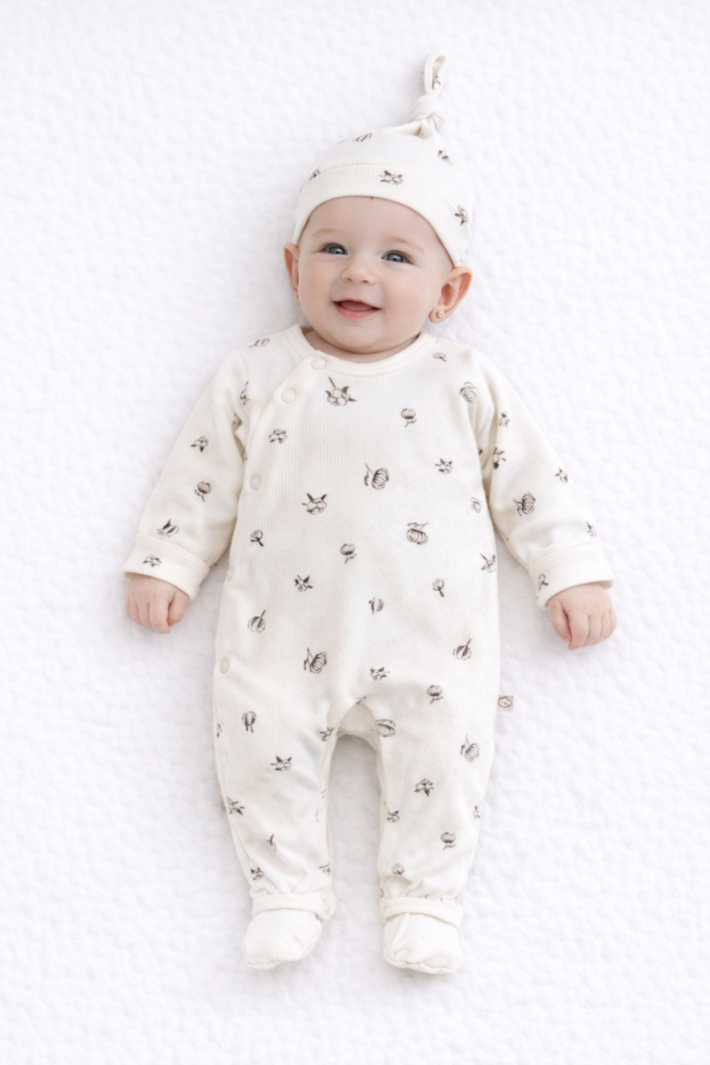 Pyjama Côtelé & Bonnet Imprimé Floral