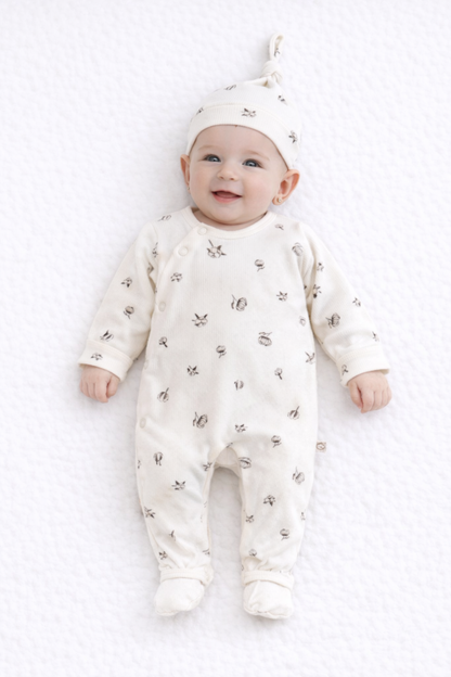 Pyjama Côtelé & Bonnet Imprimé Floral