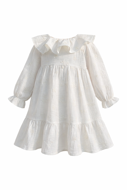Elfenbeinfarbenes Kinderkleid mit Rüschenkragen – Romantischer & Eleganter Stil