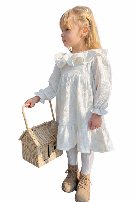 Robe Enfant Ivoire à Col Volanté – Style Romantique & Élégant
