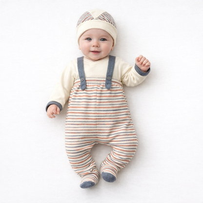 Titel: Gestreiftes Baby-Set in Beige und Blau 🤍