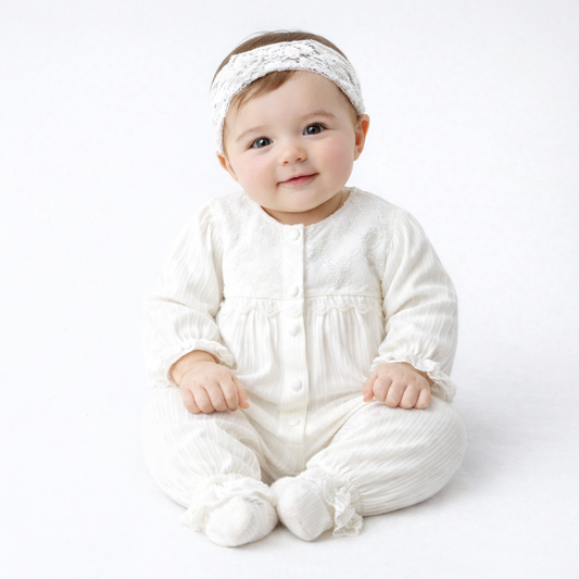 Ensemble naissance blanc avec bandeau – douceur et élégance pour bébé 🤍✨