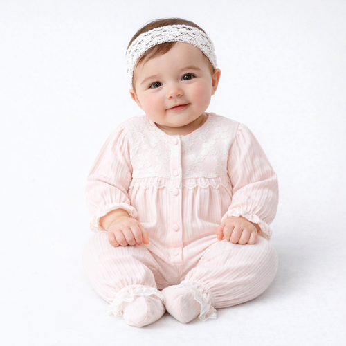 Ensemble naissance rose poudré avec bandeau – douceur et élégance pour bébé 🌸✨