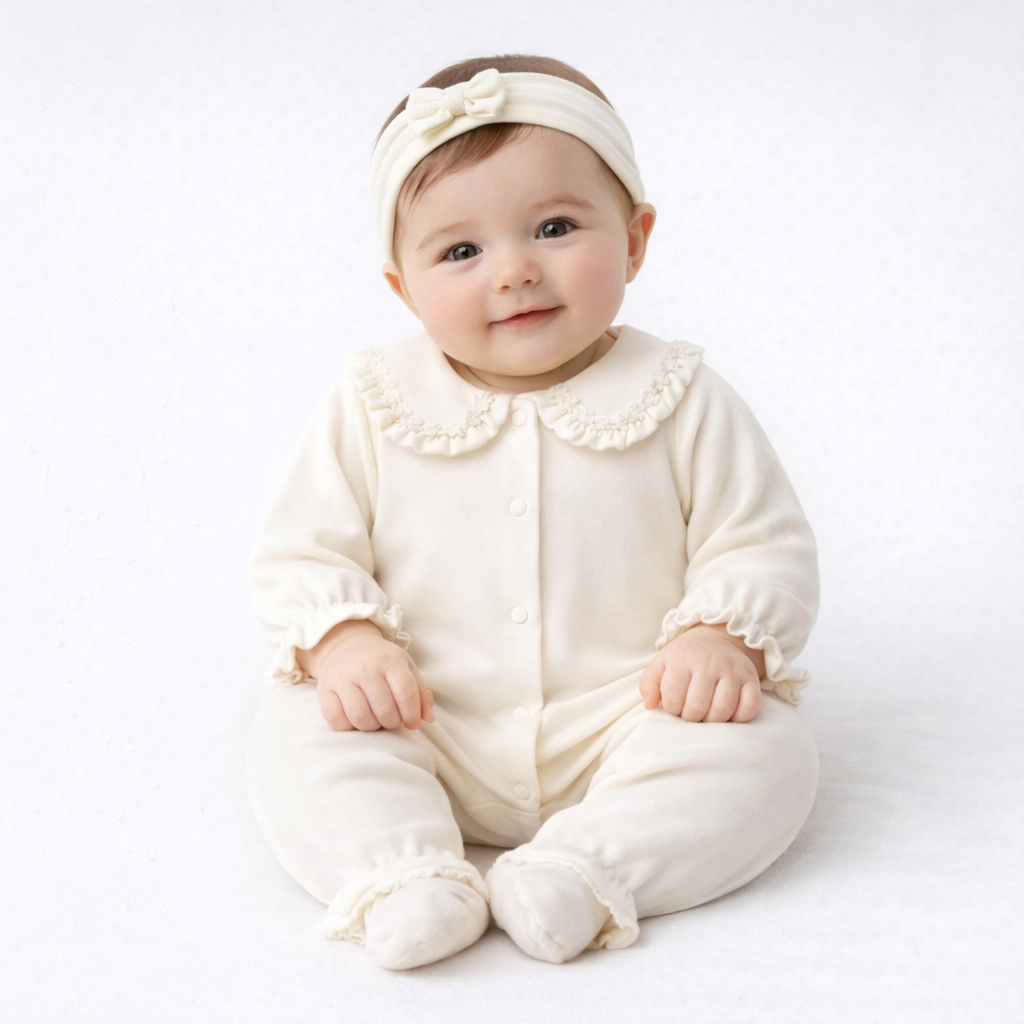 Combinaison naissance écrue avec bandeau – élégance et douceur pour bébé 🤍✨